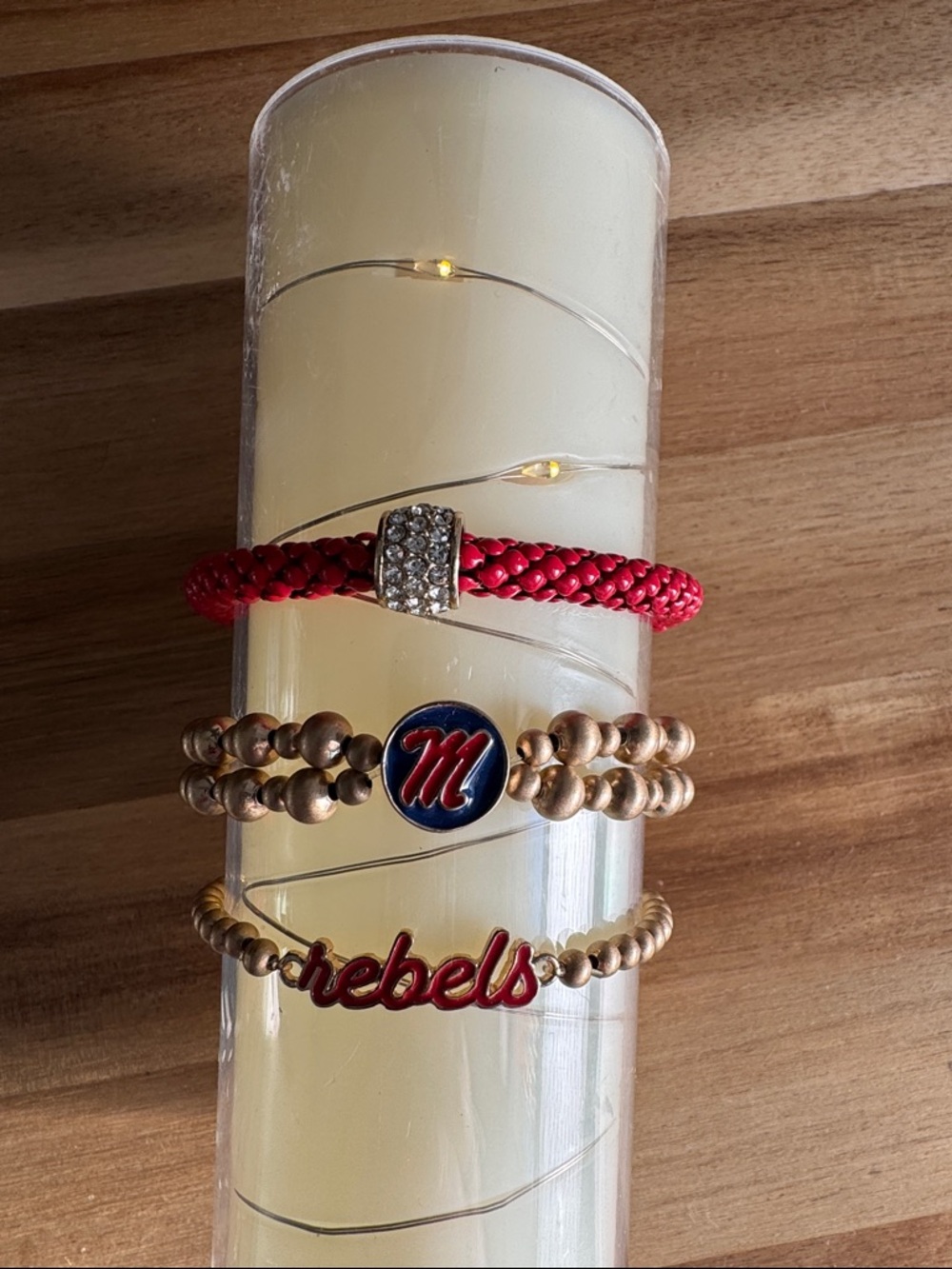 Ole Miss University of Mississippi bracelet stack of 3